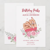 Fancy nail art bloemenfeest Verjaardagsfeestuitnod Kaart (Voorkant / Achterkant)