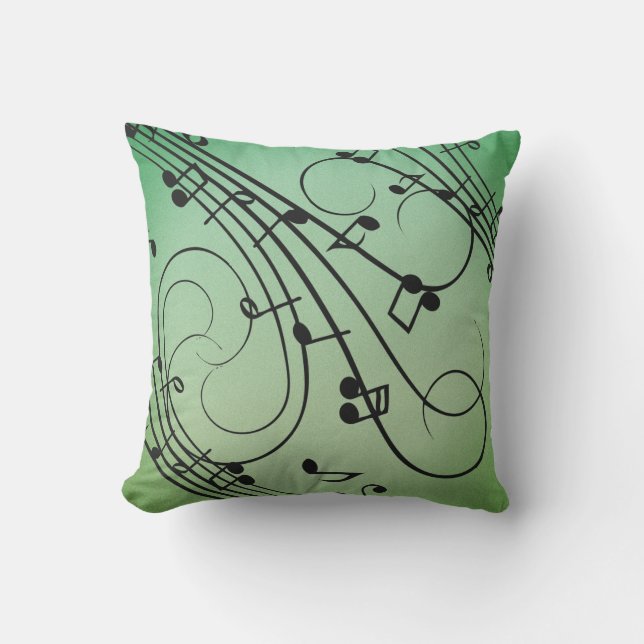Fancy Notes Groen Muziekontwerp Buitenkussen (Voorkant)