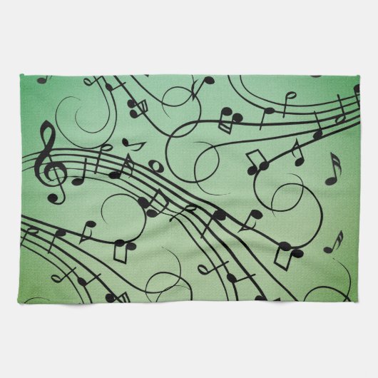 Fancy Notes Groen Muziekontwerp Theedoek (Horizontaal)