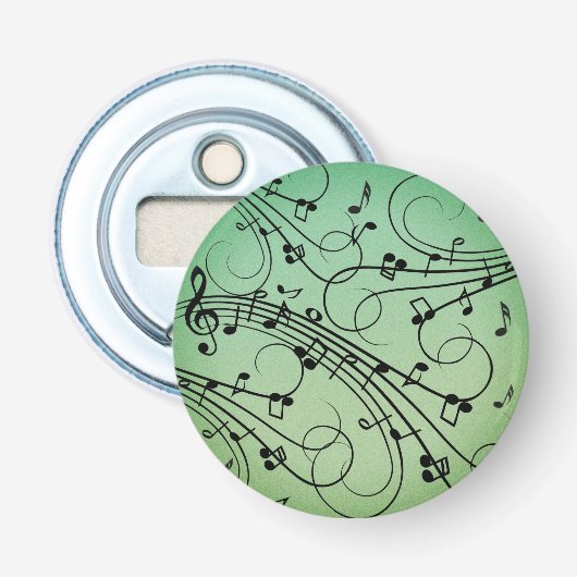 Fancy notities Groen muziekontwerp Button Flesopener (Voorkant)