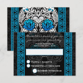 Fancy olifantensuikerschedeldag van het dode blauw RSVP kaartje (Voorkant / Achterkant)