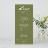 Fancy Olijfgroen Oud Geld Retro Bruiloft Menu (Staand voorkant)