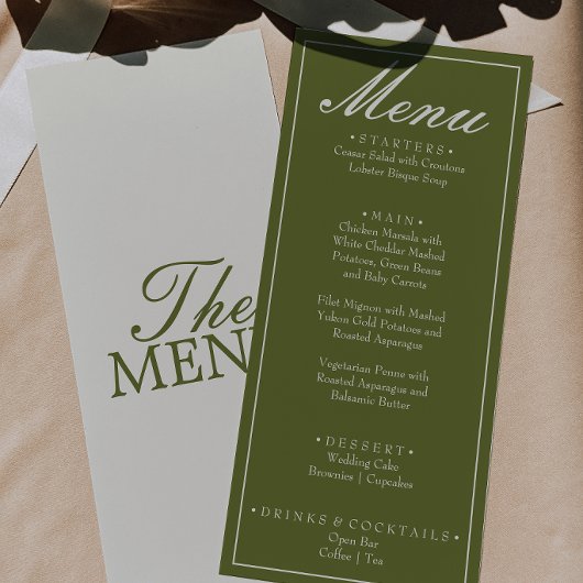Fancy Olijfgroen Oud Geld Retro Bruiloft Menu