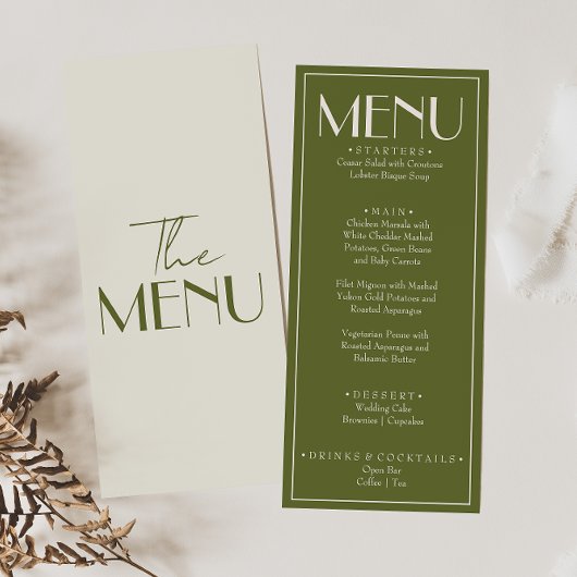 Fancy Olijfgroen Oud Geld Retro Luxe Trouwen Menu