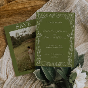 Fancy Olijfgroen Romantische Oude Rijke Foto Huwel Save The Date