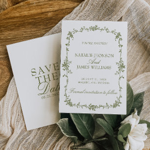 Fancy Olijfgroen Witte Bloemige Oude Geld Huwelijk Save The Date
