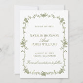 Fancy Olijfgroen Witte Bloemige Oude Geld Huwelijk Save The Date (Achterkant)