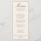 Fancy Olijfgroene Crème Oude Geld Luxe Trouw Menu (Voorkant)