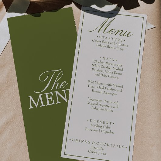 Fancy Olijfgroene Crème Oude Geld Luxe Trouw Menu