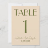  Fancy Olive Green Old Money Wedding Table Number Kaart (Voorkant)