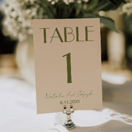  Fancy Olive Green Old Money Wedding Table Number Kaart