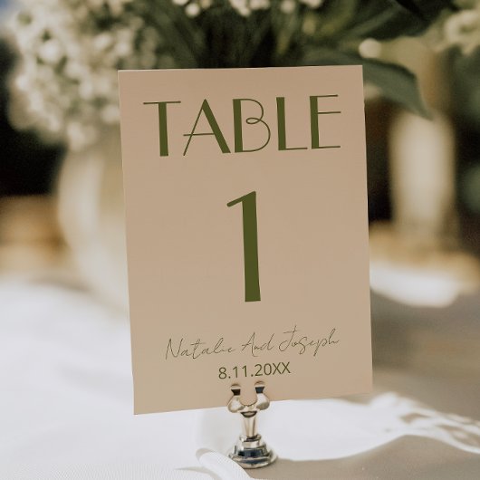  Fancy Olive Green Old Money Wedding Table Number Kaart