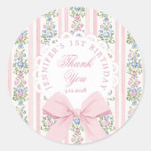 Fancy One Blush pink Bow birthday Thank you Ronde Sticker (Voorkant)