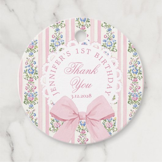 Fancy One Blush roze Boog verjaardag Bedankt Bedankjes Labels (Voorkant)