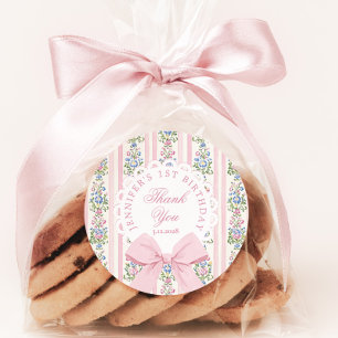 Fancy One Blush roze Strik verjaardag Dank je Ronde Sticker