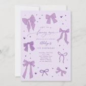 Fancy ONE Coquette Bow Paarse verjaardagsfeestje Kaart (Voorkant)