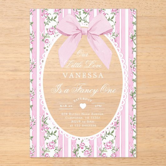 Fancy One Love Shack Bow 1st Birthday Acryl Uitnodigingen (Voorkant)