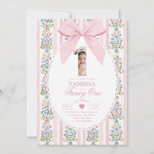 Fancy One Pink Bow Photo Love Shack 1e verjaardag Kaart (Voorkant)