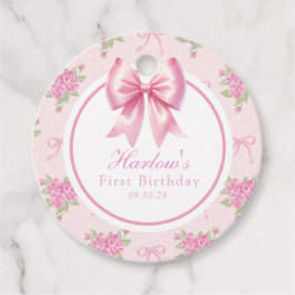 Fancy One Pink Coquette Bow Eerste Verjaardag Bedankjes Labels