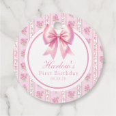 Fancy One Pink Coquette Bow Eerste Verjaardag Bedankjes Labels (Achterkant)