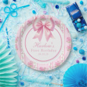 Fancy One Pink Coquette Bow Eerste Verjaardag Papieren Bordje (Feest)