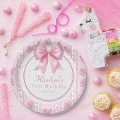 Fancy One Pink Coquette Bow Eerste Verjaardag Papieren Bordje (Feest)