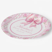 Fancy One Pink Coquette Bow Eerste Verjaardag Papieren Bordje (Gekanteld)
