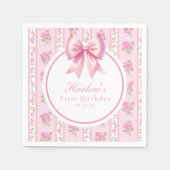 Fancy One Pink Coquette Bow Eerste Verjaardag Servet (Voorkant)