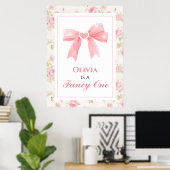 Fancy One Roze Strik lint eerste verjaardag Poster (Thuiskantoor)