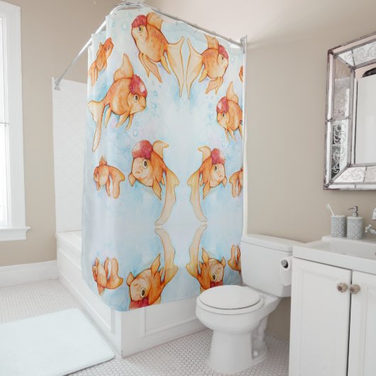 Fancy Oranda Goldfish Douchegordijn (In situ)