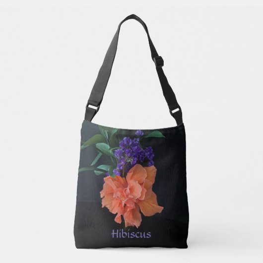 Fancy Oranje Hibiscus Blossom Black Gepersonalisee Crossbody Tas (Voorkant)
