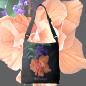 Fancy Oranje Hibiscus Blossom Black Gepersonalisee Crossbody Tas