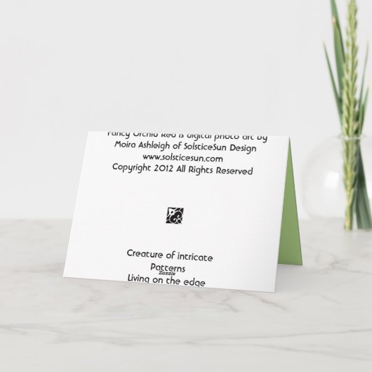 Fancy orchidee rood bedankkaart (Achterkant)