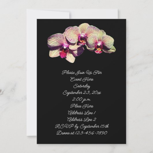 Fancy Orchideeën op Black Floral Party Invitation Kaart (Voorkant)