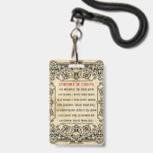 Fancy, oud, gefaseerd kaartschema badge (Achterkant met lanyard)