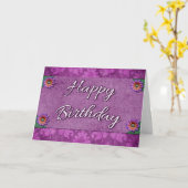 Fancy Paars Damask Happy Birthday Card Flowers Kaart (Gele Bloem)