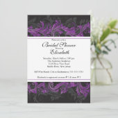 Fancy Paarse Black Damask Bridal Shower Kaart (Staand voorkant)
