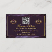 Fancy Paarse Gouden Kroon met QR Code Noble Visitekaartje (Achterkant)