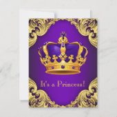 Fancy Paarse gouden prinses Baby shower Kaart (Voorkant)