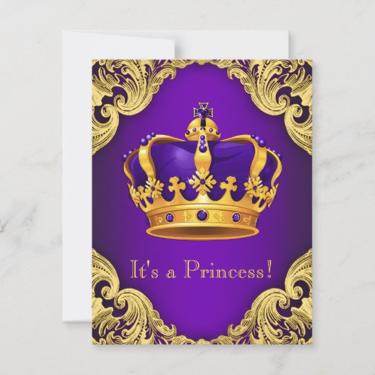Fancy Paarse gouden prinses Baby shower Kaart (Voorkant)