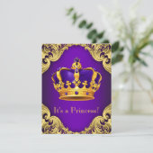 Fancy Paarse gouden prinses Baby shower Kaart (Staand voorkant)