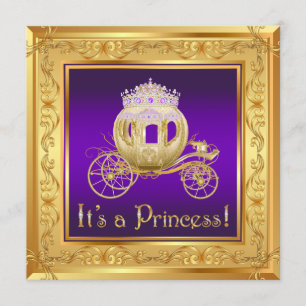 Fancy Paarse gouden prinses Baby Shower-uitvinding Kaart