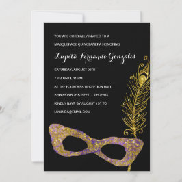 Fancy Paarse Masquerade Quinceanera Party Kaart