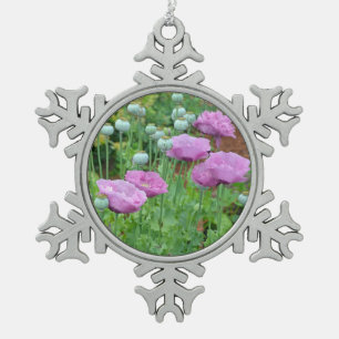 Fancy paarse poppies kerstversiering tin sneeuwvlok ornament
