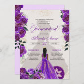 Fancy Paarse Rozen Westerne Charro Quinceanera Kaart (Voorkant / Achterkant)