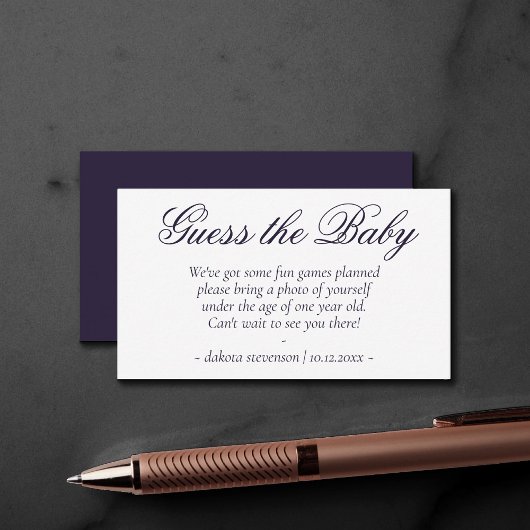 Fancy Paarse script | Het moderne Baby shower rade Informatiekaartje