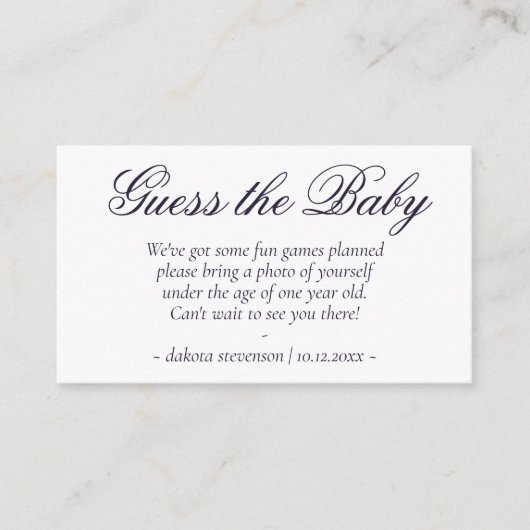 Fancy Paarse script | Het moderne Baby shower rade Informatiekaartje (Voorkant)
