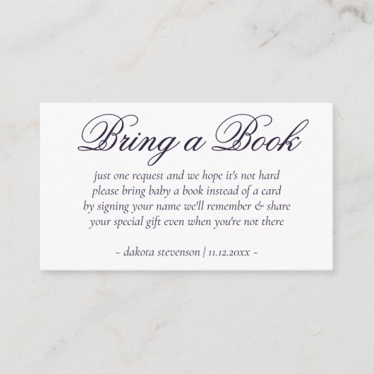 Fancy Paarse script | Modern Bring Baby Book Poem Informatiekaartje (Voorkant)