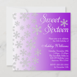 Fancy Paarse Snowflakes Winter Wonderland Sweet 16 Kaart