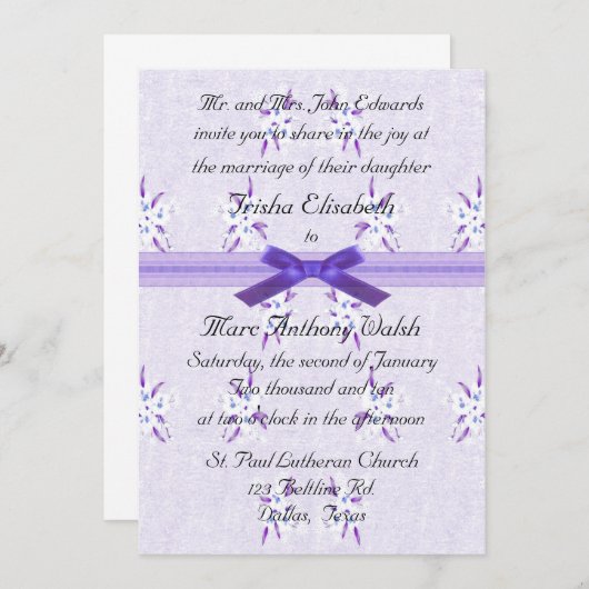 Fancy Paarse uitnodiging tot het huwelijk (Voorkant / Achterkant)